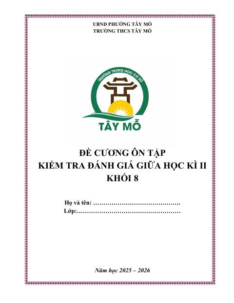 Đề cương giữa kì 2 Toán 8 năm 2025 – 2026 trường THCS Tây Mỗ – Hà Nội